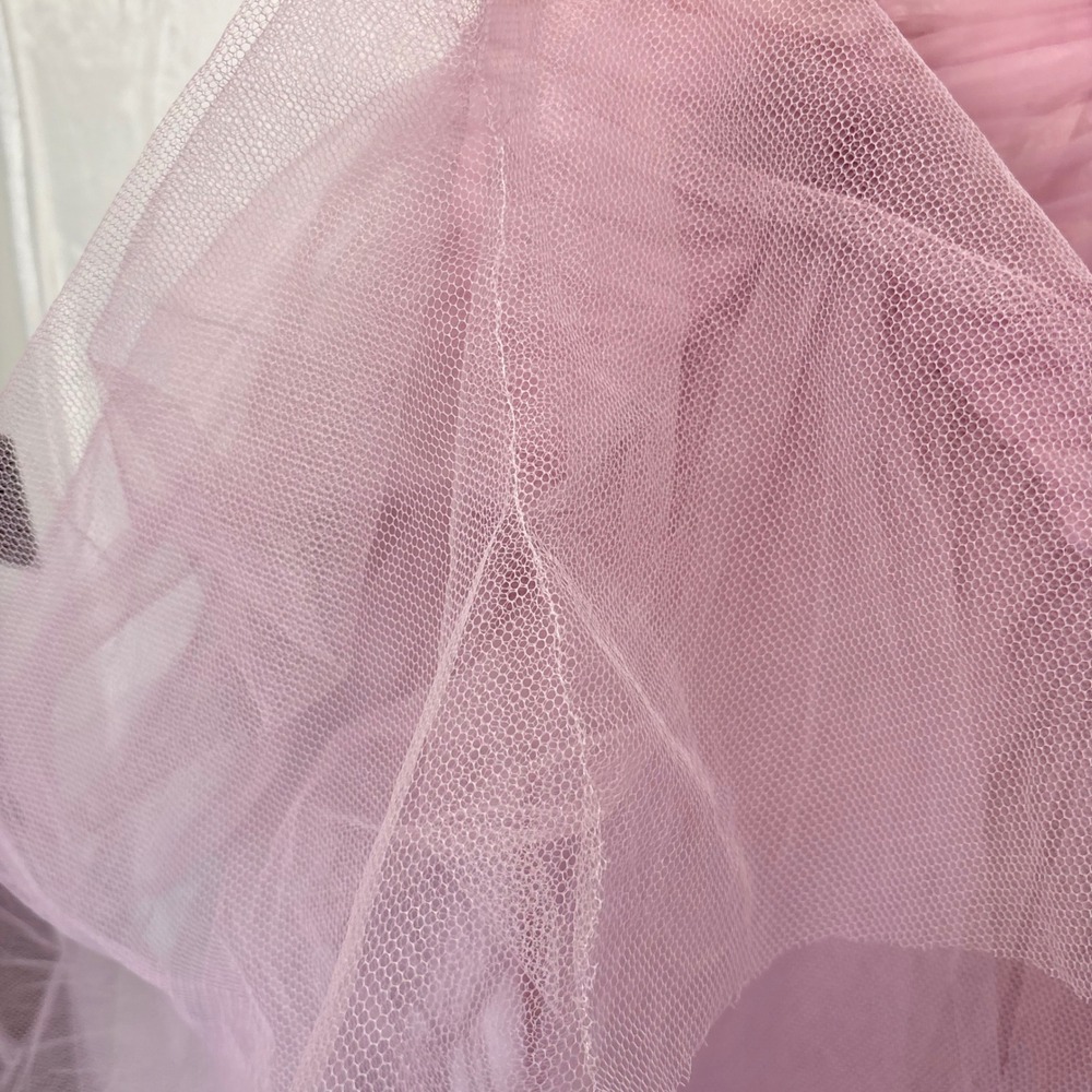 Vintage Lilac Tulle Off Shoulder Tea Length Party Dress Ruched 50s 24 Waist - Picture 9 of 11